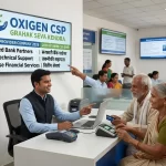 A professional agent explaining services at a Grahak Seva Kendra, highlighting the features of the best CSP provider company in 2026 for banking agents.